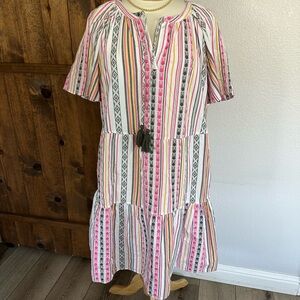 Style & Co. Pink and Black Ruffled Tiered Midi Dress